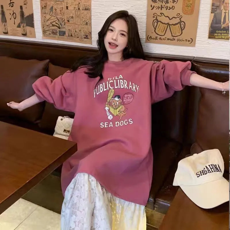 Sweet School Style Pink Lace Sweatshirt Dress – High Waist A-Line Cute Casual Women’s Fashion