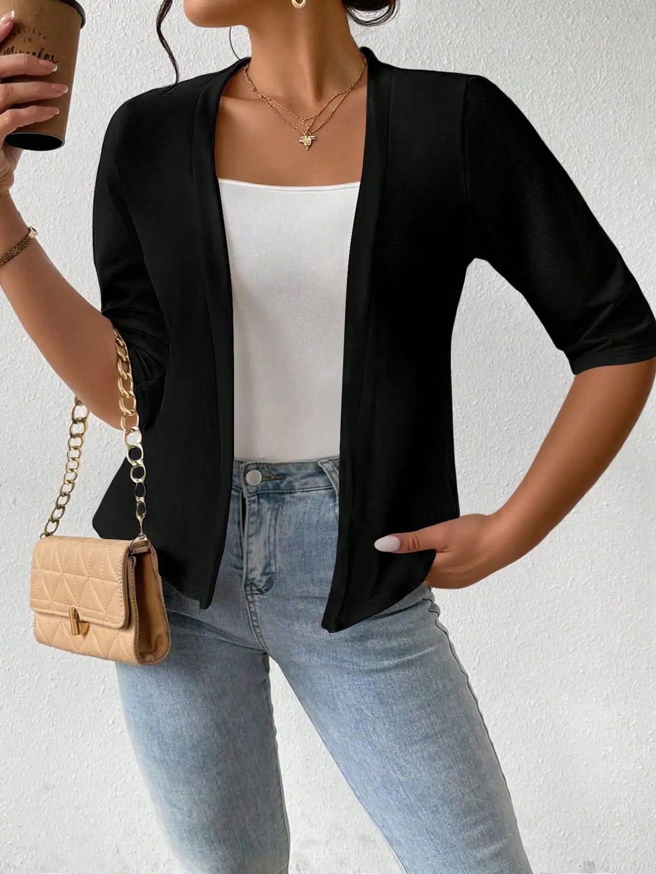 Women’s Autumn Solid Color Cardigan – Elegant Half Long Sleeve Work & Casual Top 🍂👚