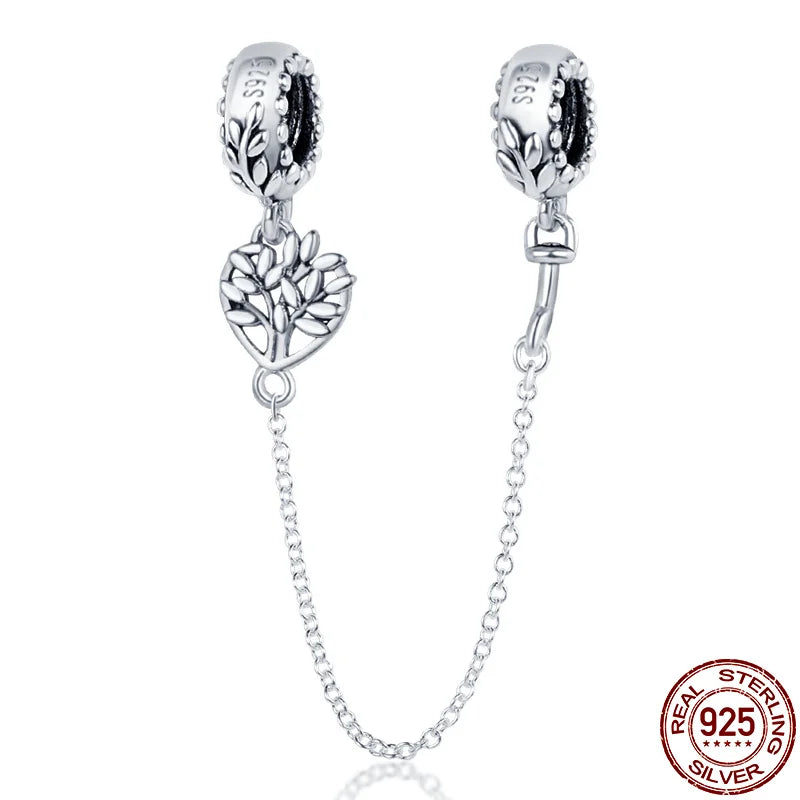 925 Sterling Silver Safety Chain Charms for Pandora Bracelets Women Jewelry