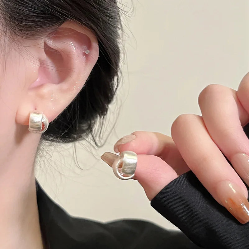 New 925 Sterling Silver Hoop Earrings – Matte Circle Geometric Punk Clip Earrings for Women & Girls