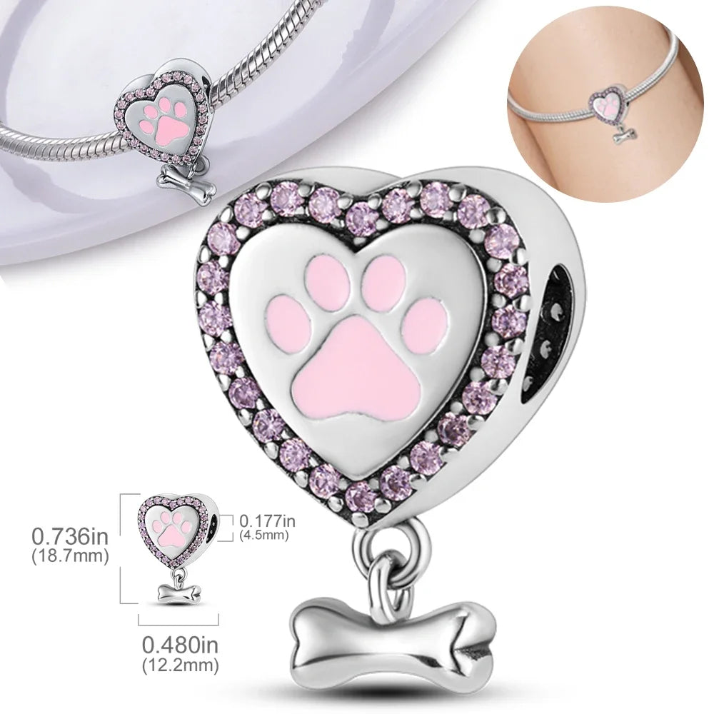 S925 Silver Heart-Shaped Cat Paw Charm | Fits Original 925 Bracelet | DIY Women’s Birthday Fine Jewelry Gift