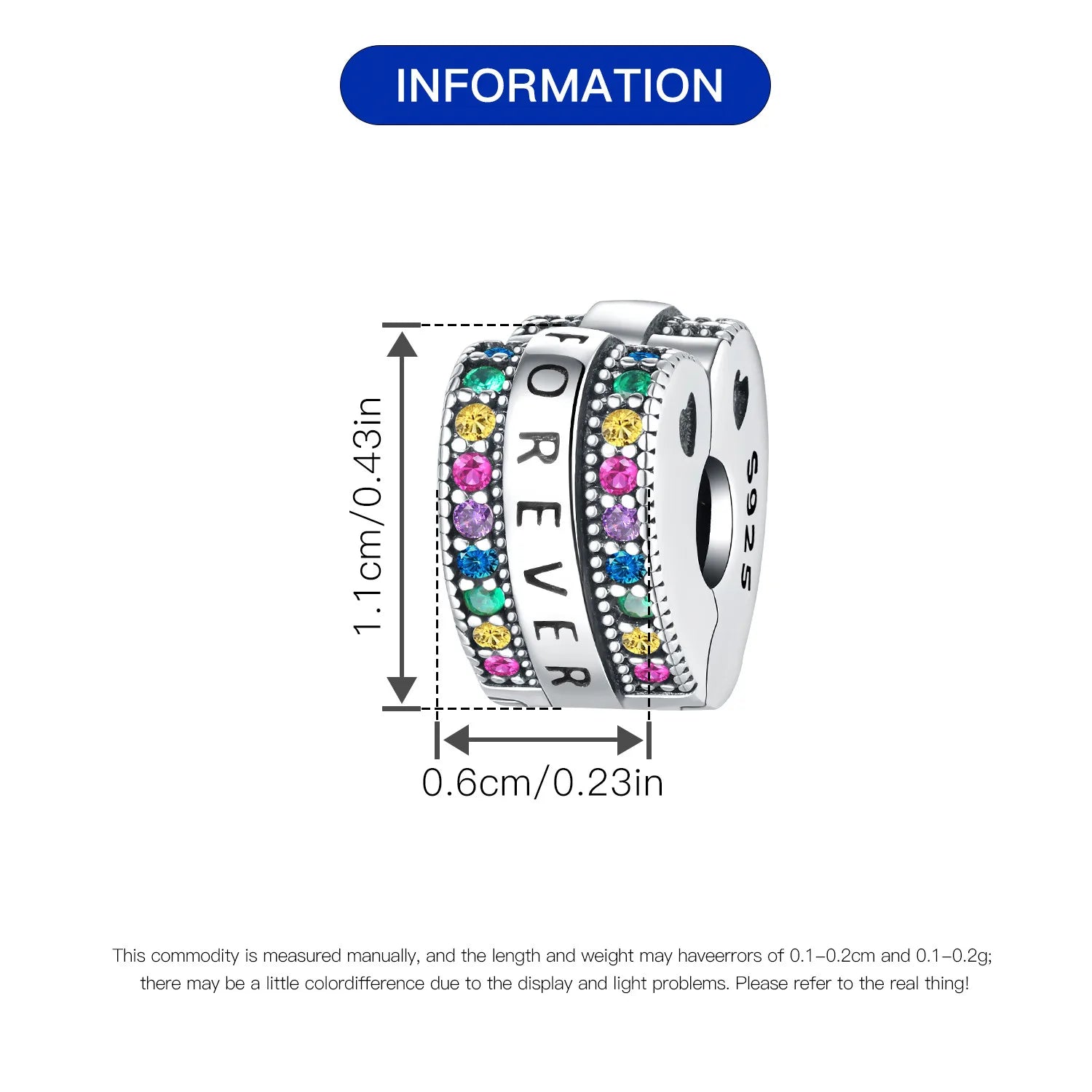 925 Sterling Silver Pave Clip Charms with Safety Chain | Colored Beads Stopper Clasp Fit Original Pandora Bracelet Jewelry