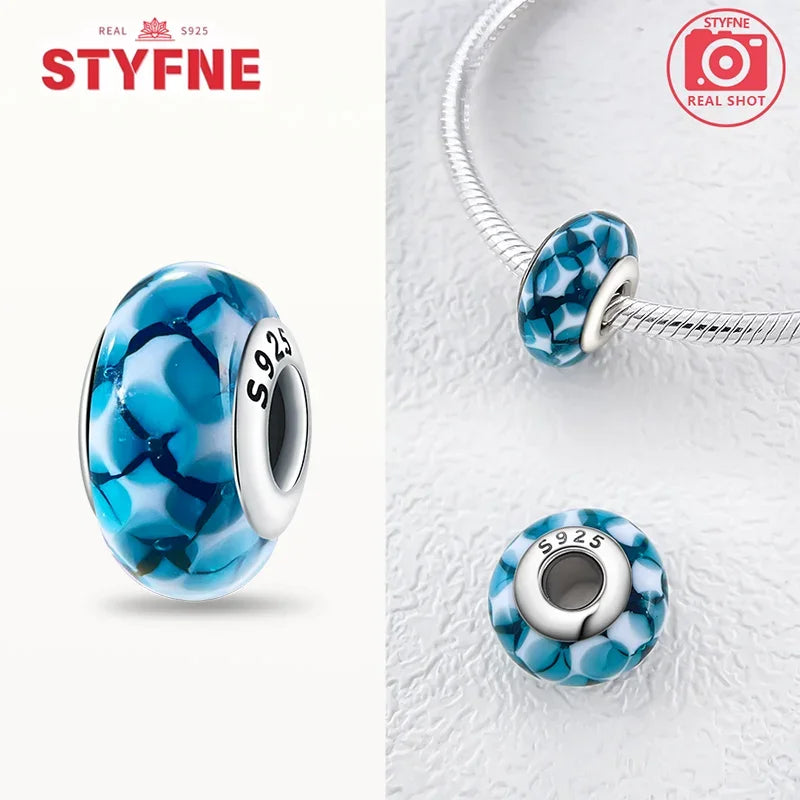 925 Sterling Silver Blue Series Crystal Enamel Murano Bead | Fit Original Bracelet Women DIY Fine Jewelry Gift