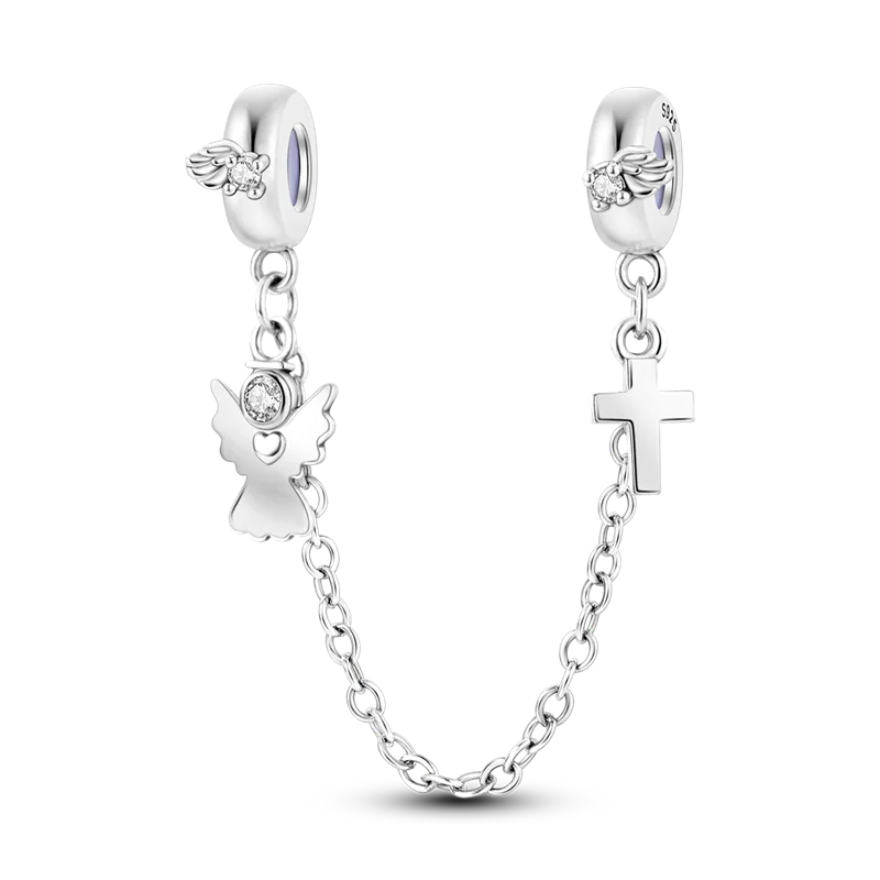 925 Sterling Silver Star Moon Safety Chain Charm | Pandora Fit Jewelry