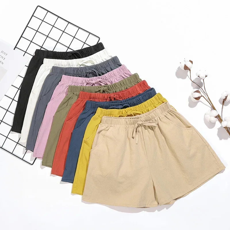 2024 Women’s Cotton Linen Summer Shorts – Casual Solid High Waist Loose Shorts with Pockets | Plus Size Soft Girls Shorts