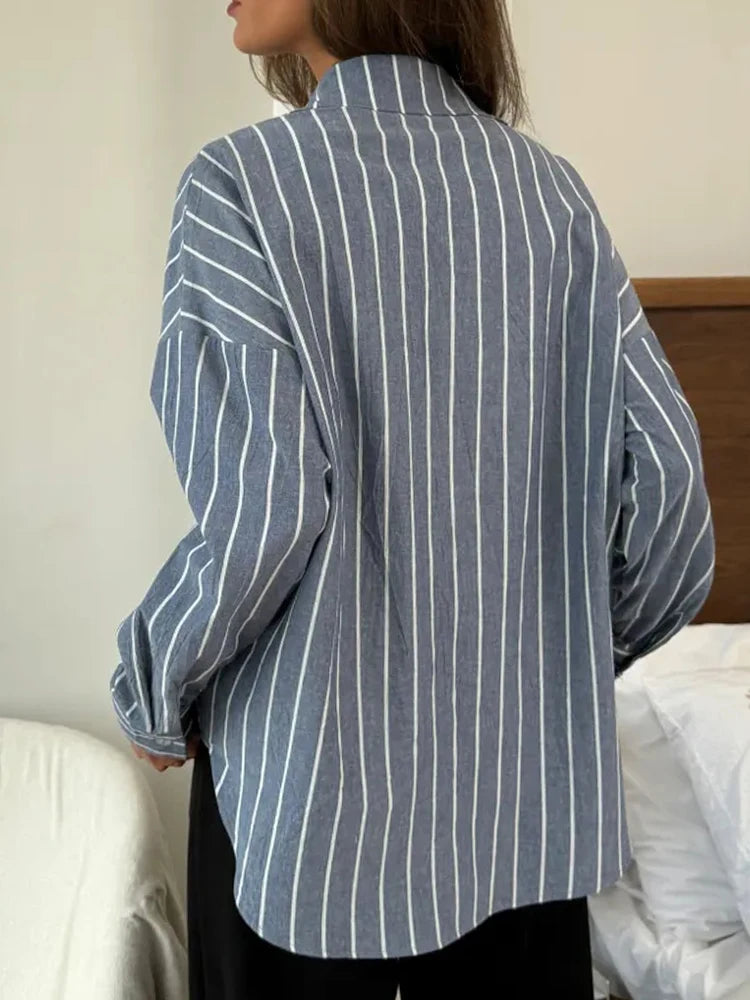 2025 Women’s Summer Striped Long Sleeve Shirt – Lazy Casual Breathable Cardigan Top