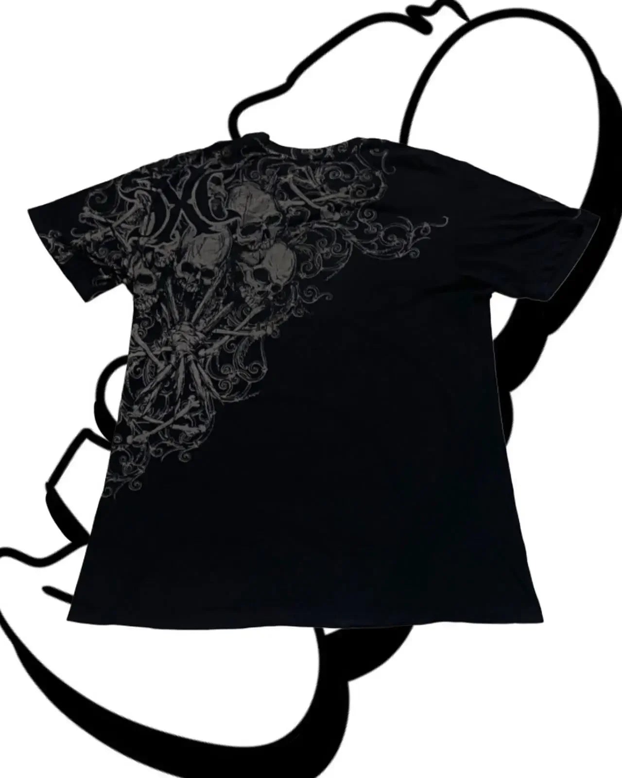 Vintage Avirex Black Short Sleeve T-Shirt | Rhinestone Double-Sided Print Retro Streetwear Top