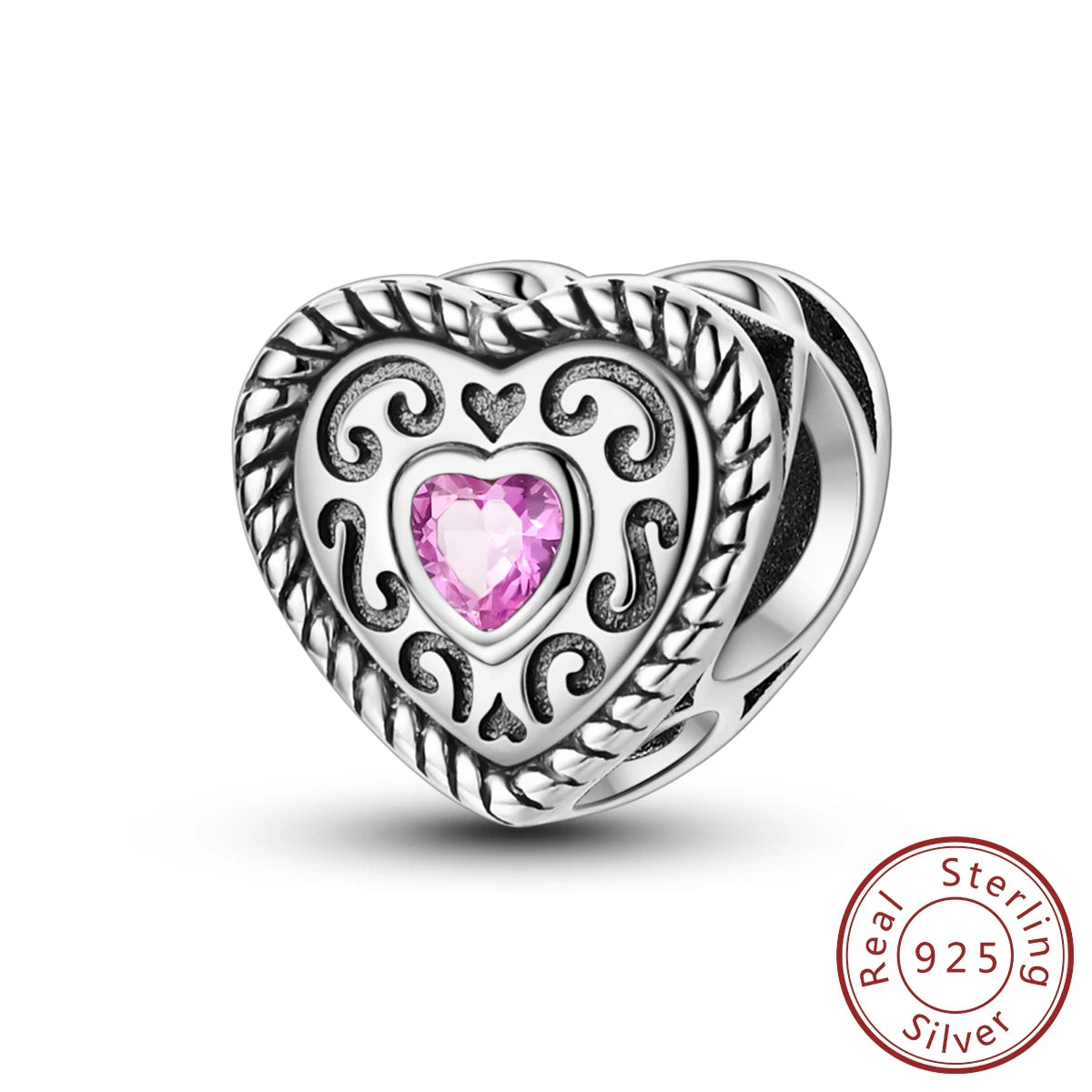 925 Sterling Silver Pink Zircon Heart Cross Charm | Fits Pandora Original Bracelet | Women’s Pendant DIY Jewelry Gift