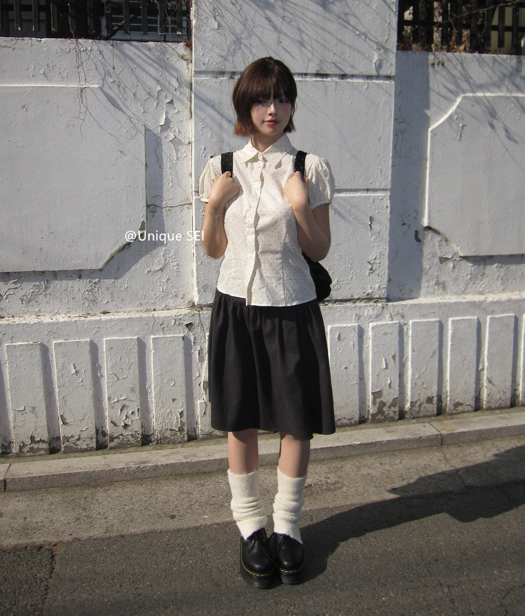 Sweet Korean Style Polka Dot Short Sleeve Blouse | Women’s Slim Fit Summer Top with Bubble Sleeves