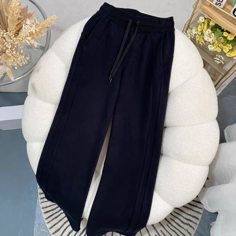 Women's High Waisted Sweatpants | 2024 Autumn Winter Wide Leg Trousers | Chic Designer Cotton Casual Pants