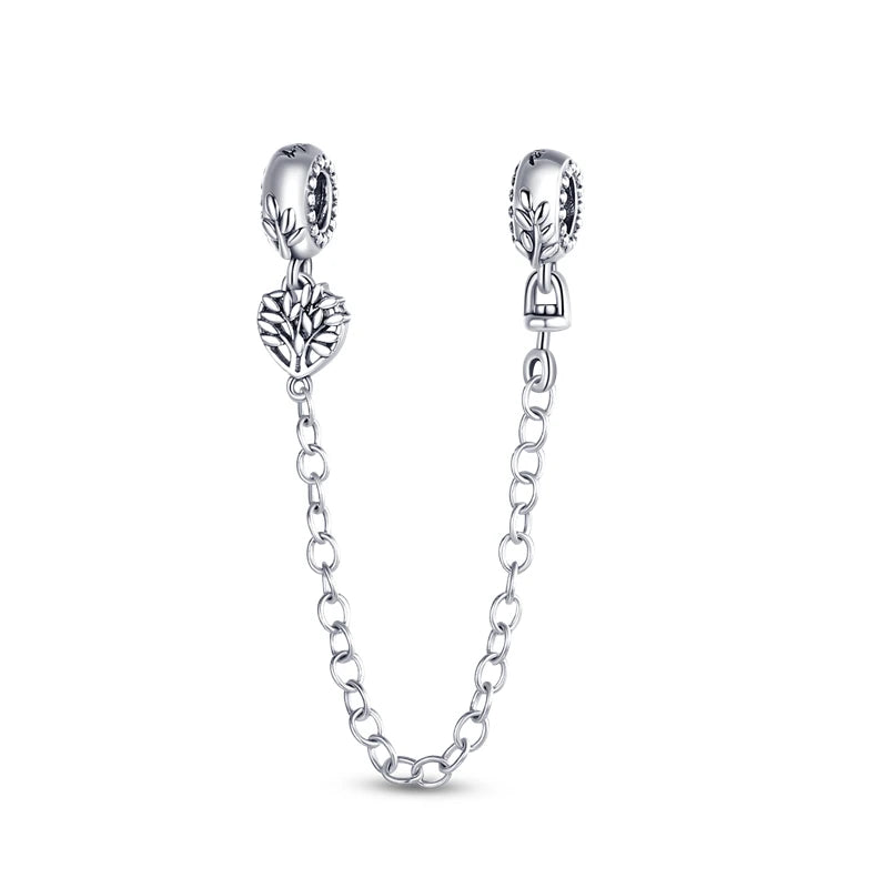 925 Sterling Silver CZ Pave Daisy Clip Charm & Safety Chain – Fits Original Pandora Bracelet, Women’s Silver Stopper Beads Jewelry