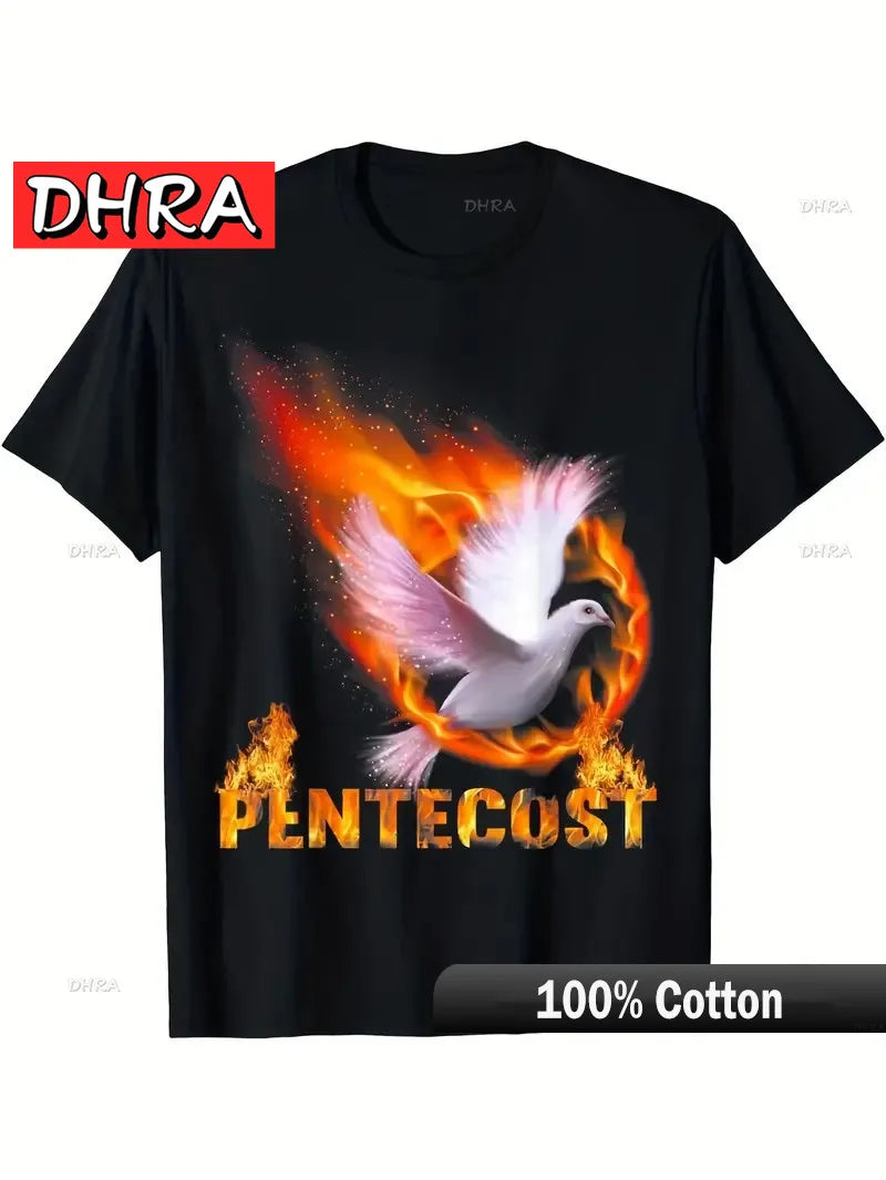 Classic Fit Black T-Shirt | Pentecost Doves & Fire Flame Men’s Casual Tee