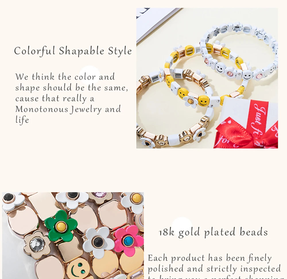 Gold Flower Charm Beaded Bracelet for Women | Boho Summer Jewelry Gift 2023