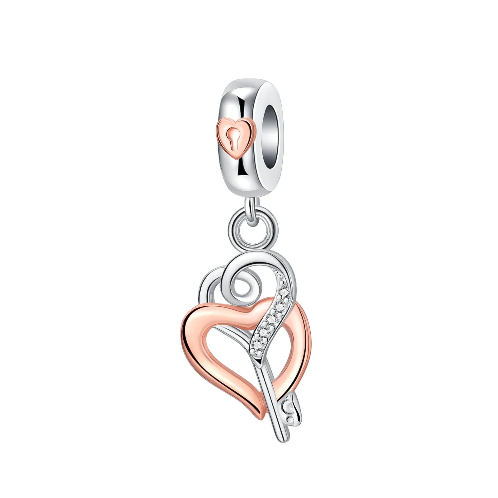 925 Sterling Silver Golden Heart Lock & Birthday Candle Charm | Fit Original Pandora Bracelet DIY Jewelry