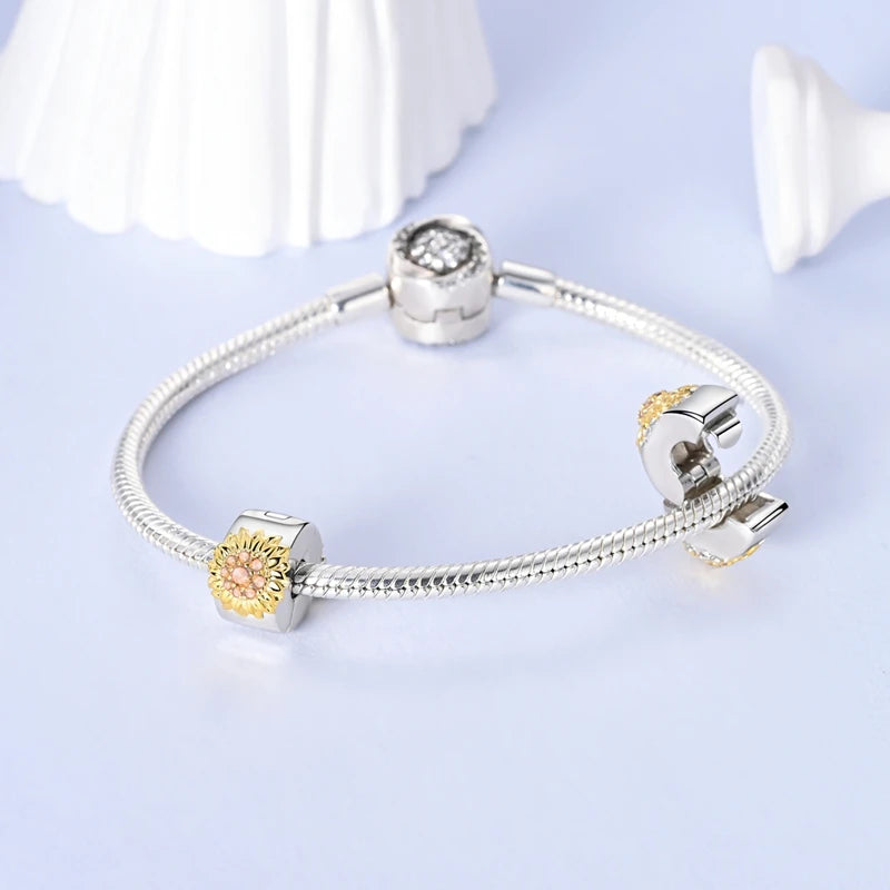 Original 925 Sterling Silver Clip Charm Bead | Round Heart Love Family Charms Fit Bracelet Women DIY Jewelry Gift