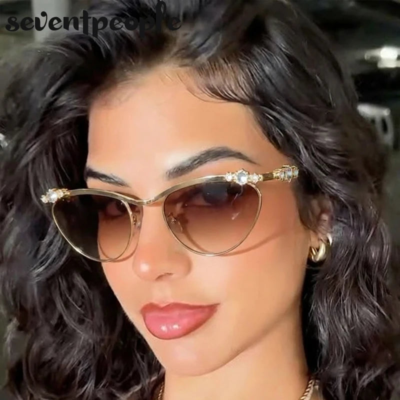 Sexy Cat Eye Punk Sunglasses for Women 2025 – Luxury Brand Metal Rhinestones Sun Glasses | Trendy Classic Shades for Ladies