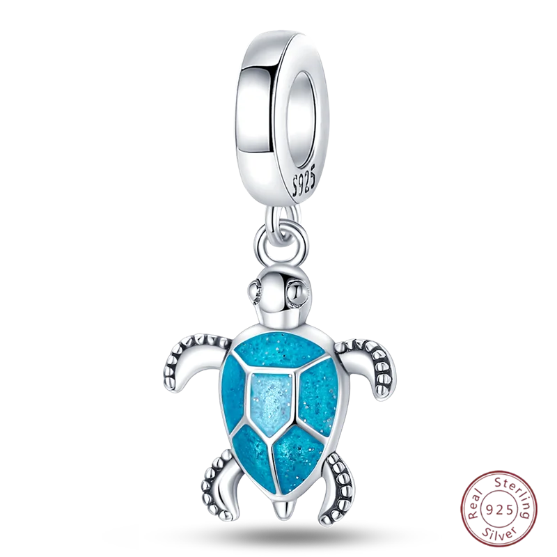 925 Sterling Silver Blue Zircon Ocean Shell Beaded Pendant | Fit Original 3mm Bracelet Women’s Fine Jewelry