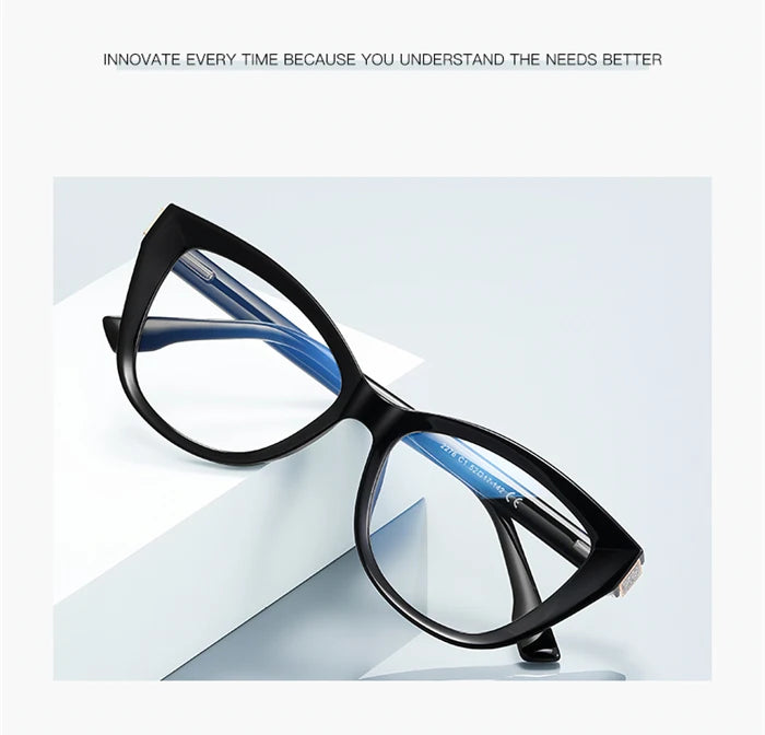 Fashion Women Myopia Glasses – Big Frame TR90 Anti-Blue Light Luxury Cat Eye | Custom Prescription Eyewear 0 to -6.0