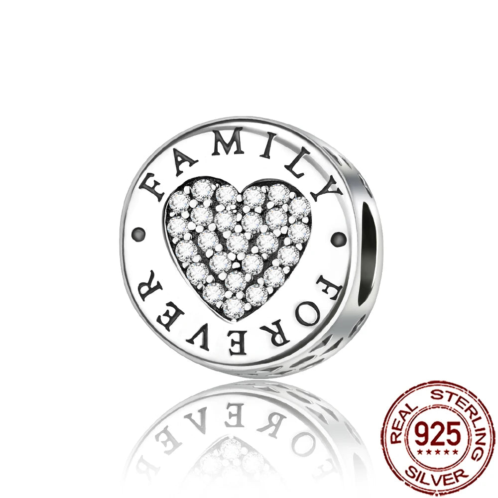 2025 New 925 Sterling Silver Family Love Heart Charm Beads | Sister, Daughter & Mother Pendant for Bracelets & DIY Jewelry