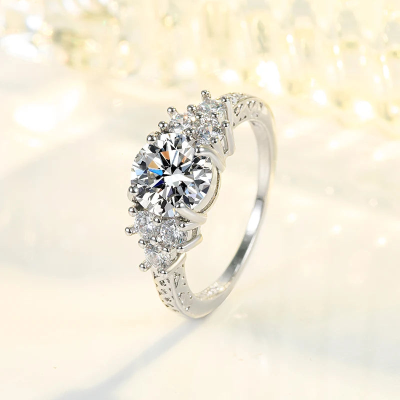 Luxury 925 Sterling Silver Zircon Ring – Women’s Round Gemstone Wedding & Party Jewelry