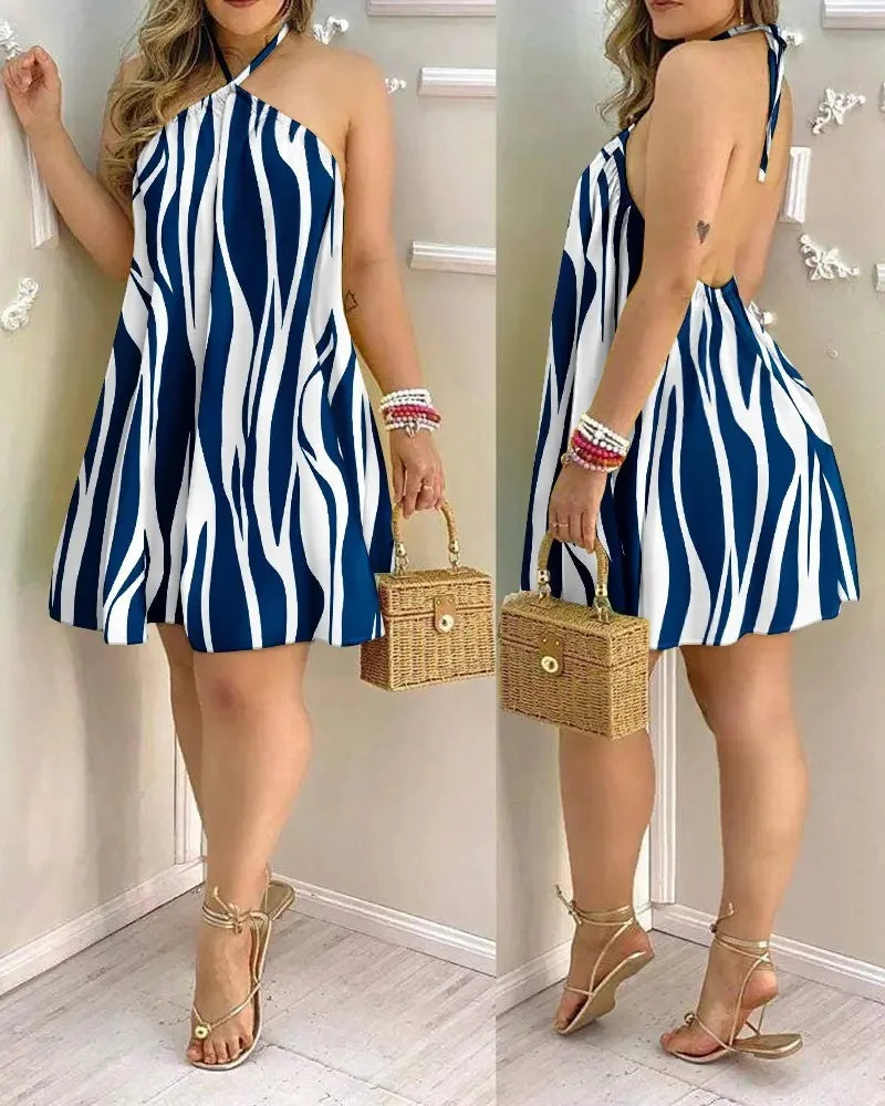 🌸 Floral Print Halter Neck Dress 👗 Boho Backless Summer Dress ☀️ Women's Spring & Summer Clothing