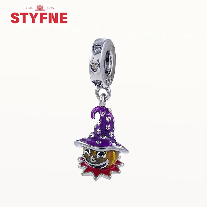 925 Sterling Silver Luminous Pumpkin Skull Charm – Halloween Series Beads Fit Original Pandora Bracelet Women DIY Jewelry Gift