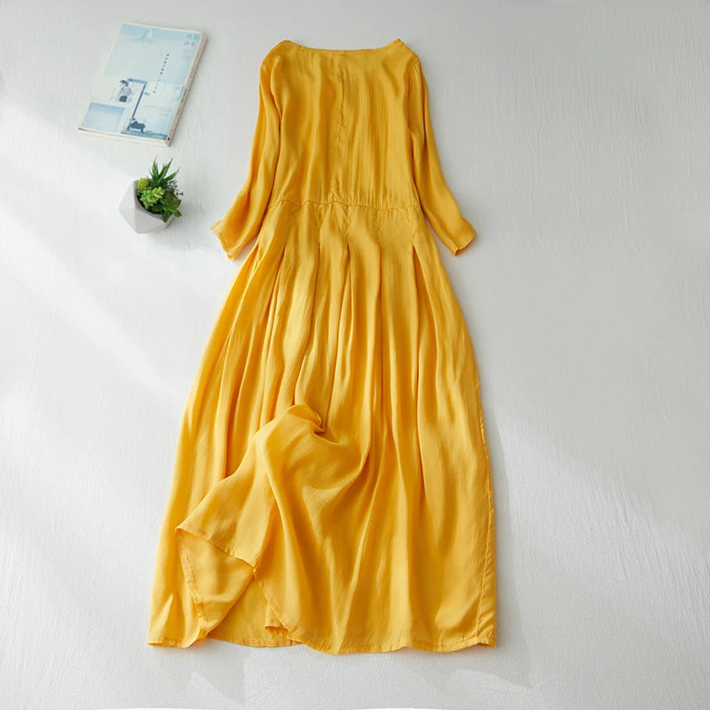 Elegant Lightweight Draped Dress for Women – Artistic Loose Cotton Linen Robe, Summer Airy Flowing Long Skirt, Travel & Vacation Outfit