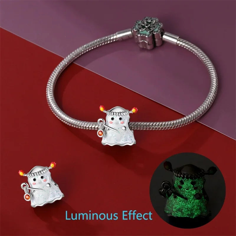 925 Sterling Silver Halloween Luminous Skull & Pumpkin Charms | Fits Original Pandora Bracelet | Party DIY Jewelry Gift