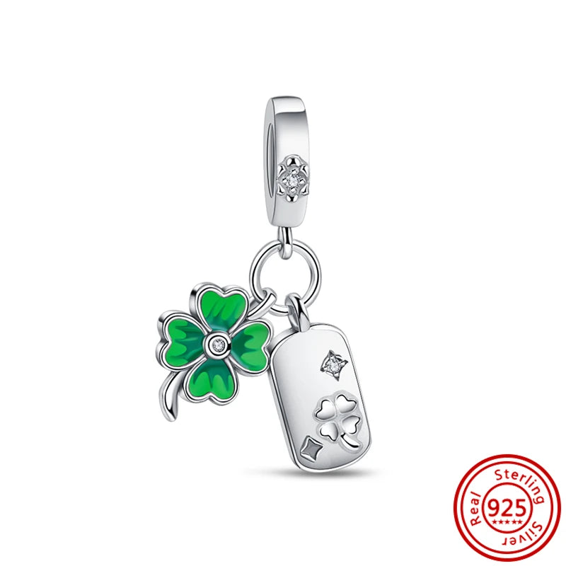 Original 925 Sterling Silver Lucky Flower & Love Bead Charm – Fits Pandora Bracelet, Women’s DIY Jewelry Gift