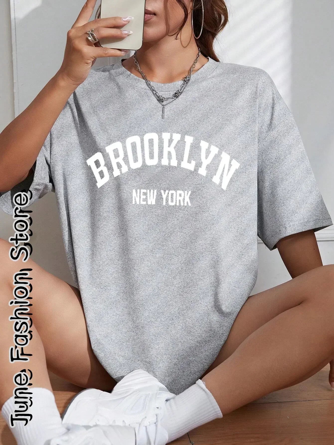 Women’s Round Neck Letter Print T-Shirt | Casual Streetwear Brooklyn New York Retro Summer Top