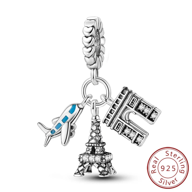 Original 925 Sterling Silver Paris Tower & Travel Charms – DIY Bracelet & Pendant Jewelry