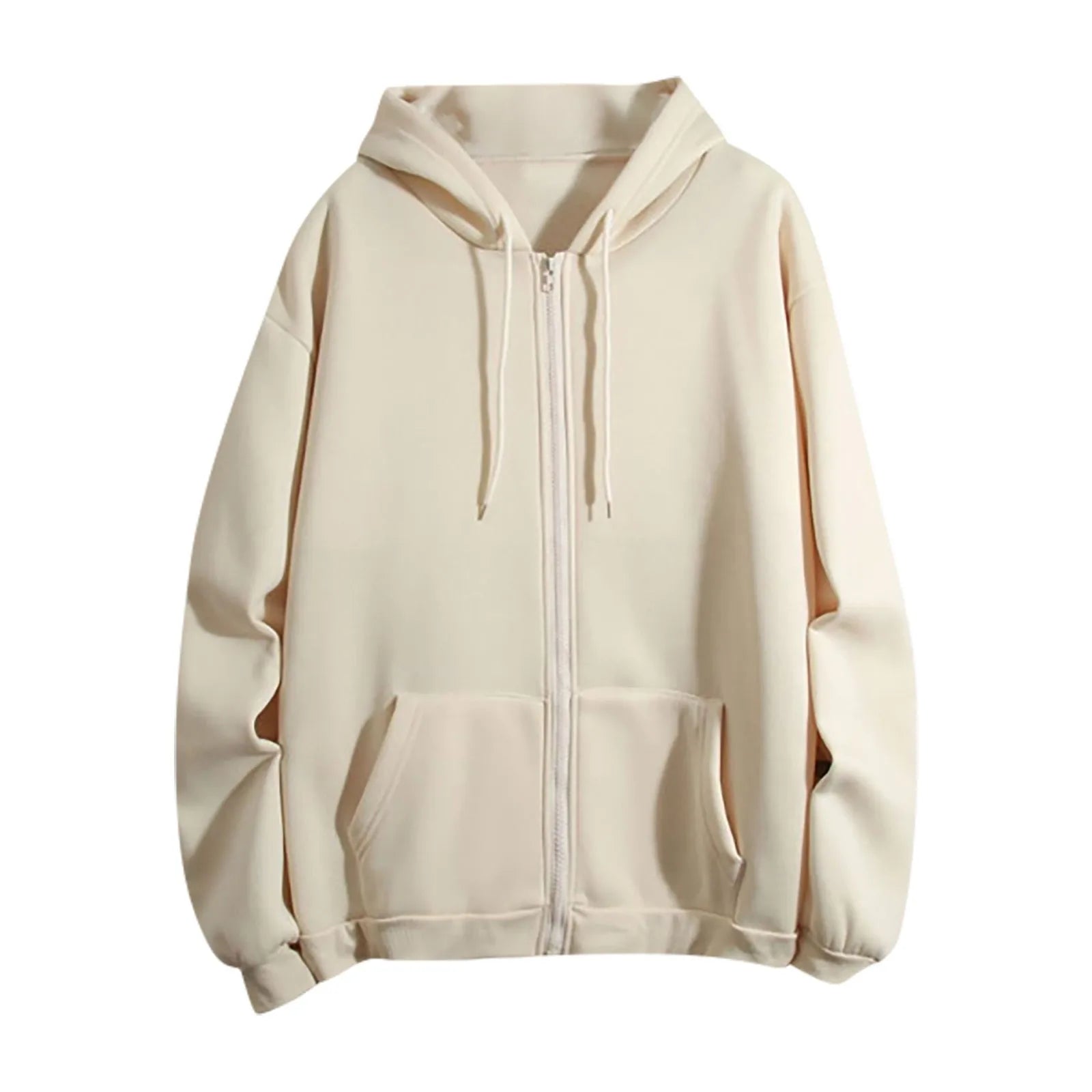 Spring Autumn Women Solid Color Hooded Sweatshirt Coat | Zipper Pocket Hoodie Jacket | Casual Outerwear Femme