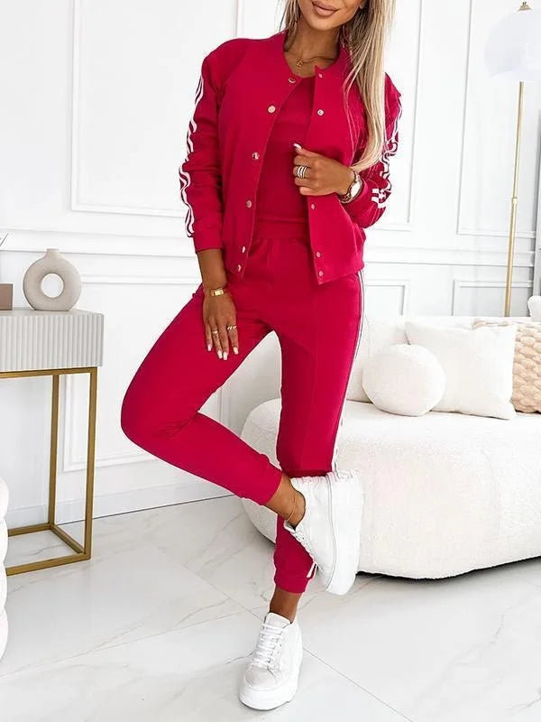 Autumn Women’s 3-Piece Suit 🍂 Striped Tracksuit Jacket + Tank + Pants ✨