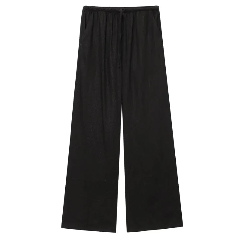 HXAO Women’s Baggy Wide Pants – Summer Linen Casual High Waist Pleated Trousers Black & White