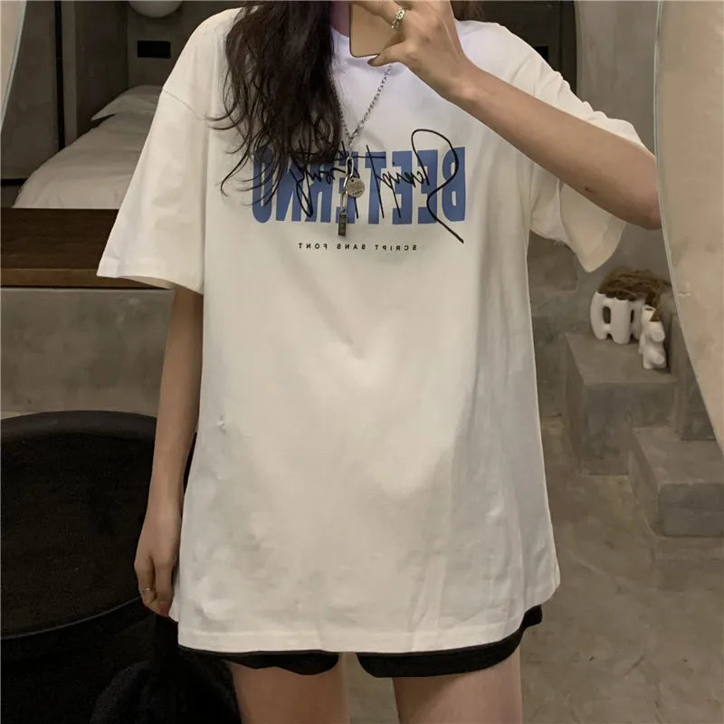 Oversized American Street Style T-Shirt for Women | Retro Loose Cotton Casual Top