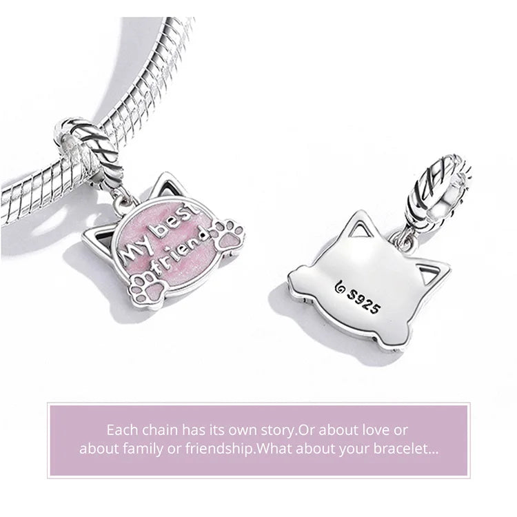 BISAER 925 Sterling Silver Dog Charm | Cute Dachshund Pet Bead Pendant for Women’s DIY Bracelet Jewelry