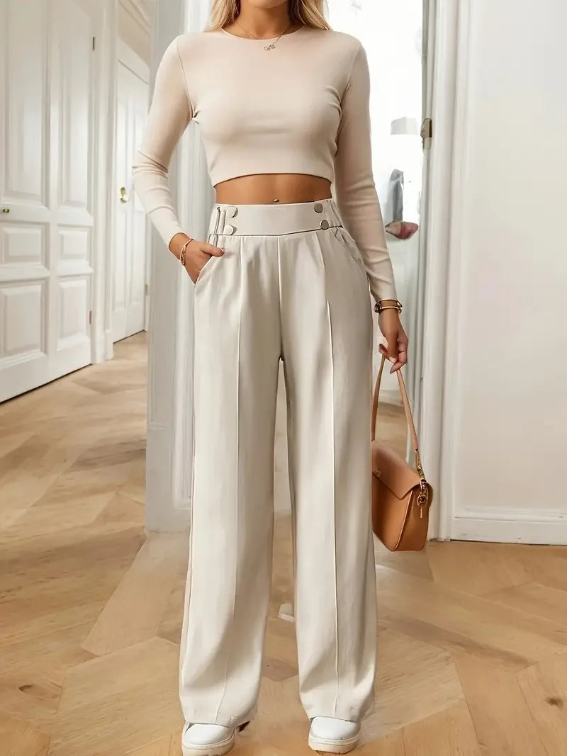2025 Women’s High Waist Wide Leg Pants | Flowy Floor-Length Minimalist Straight Fit Trousers