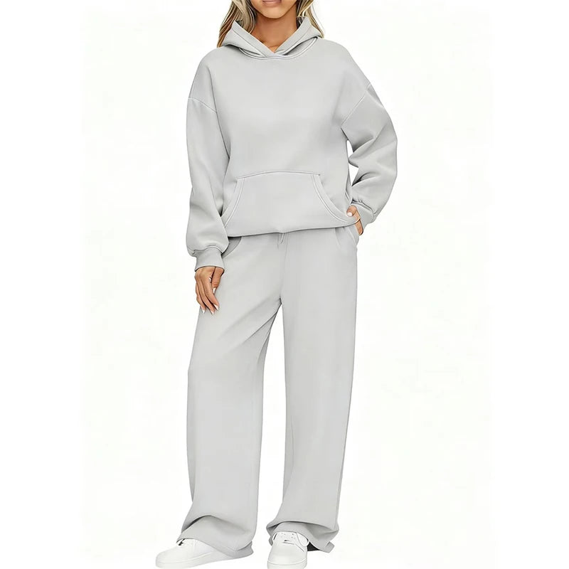 Women’s Autumn Winter Hoodie & Wide Leg Pants Two-Piece Tracksuit – Casual Loose Sportswear ❄️👟