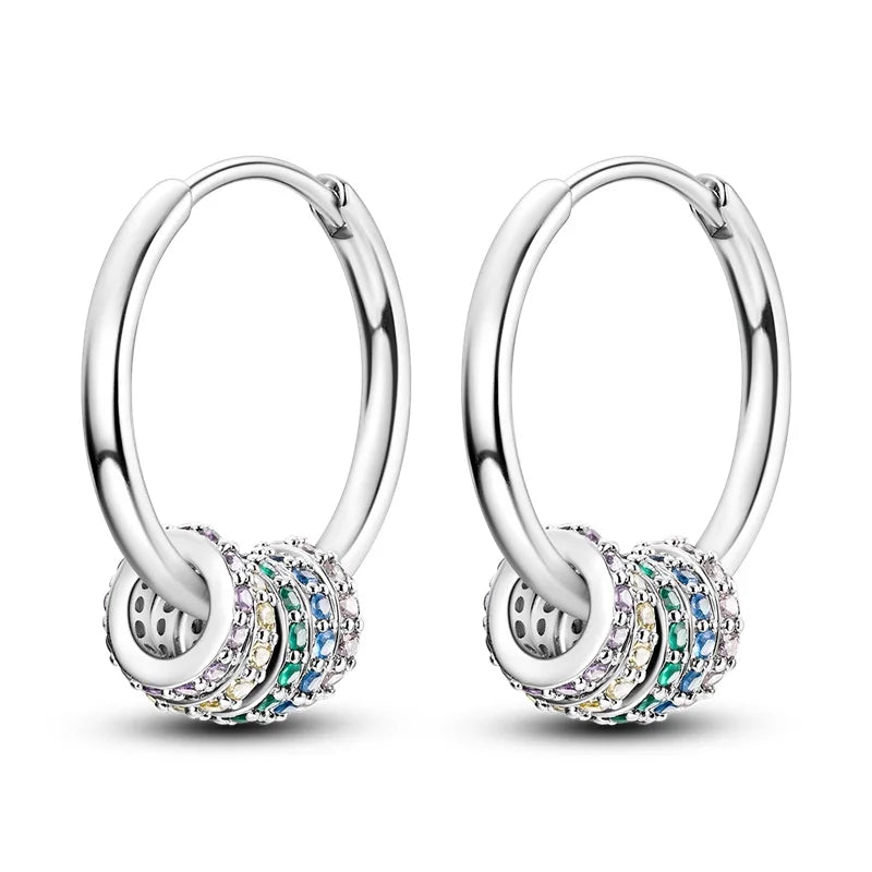 925 Sterling Silver Creative Hoop Earrings | Dangler Charms with Pave CZ for Women