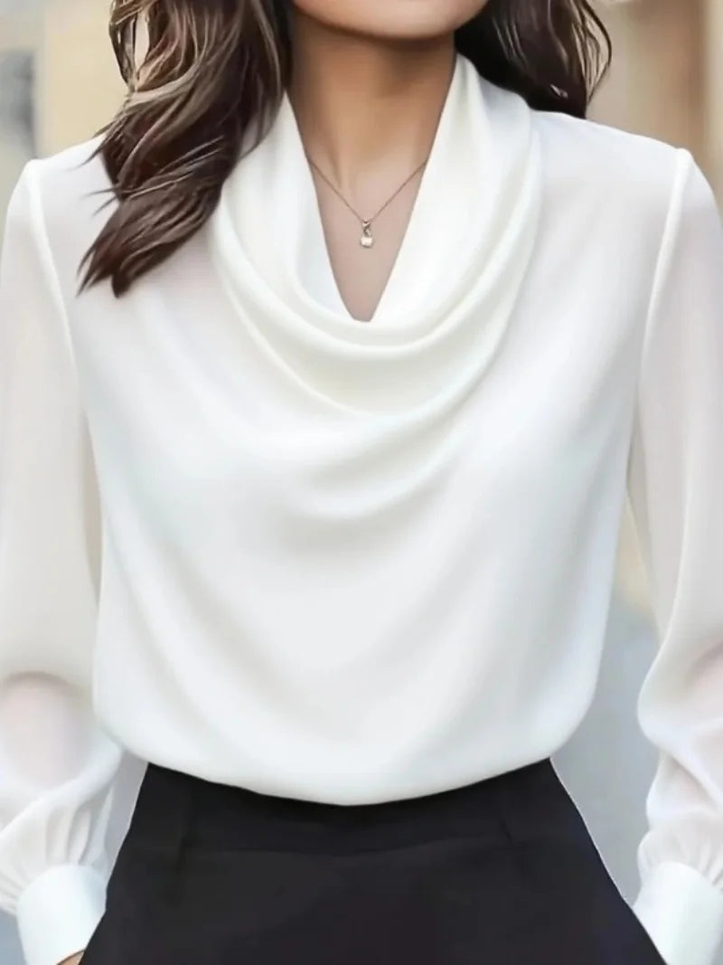 Women’s Autumn Elegant Solid Color Swing Collar Long Sleeve Shirt – Simple Chic Top 👚🍂