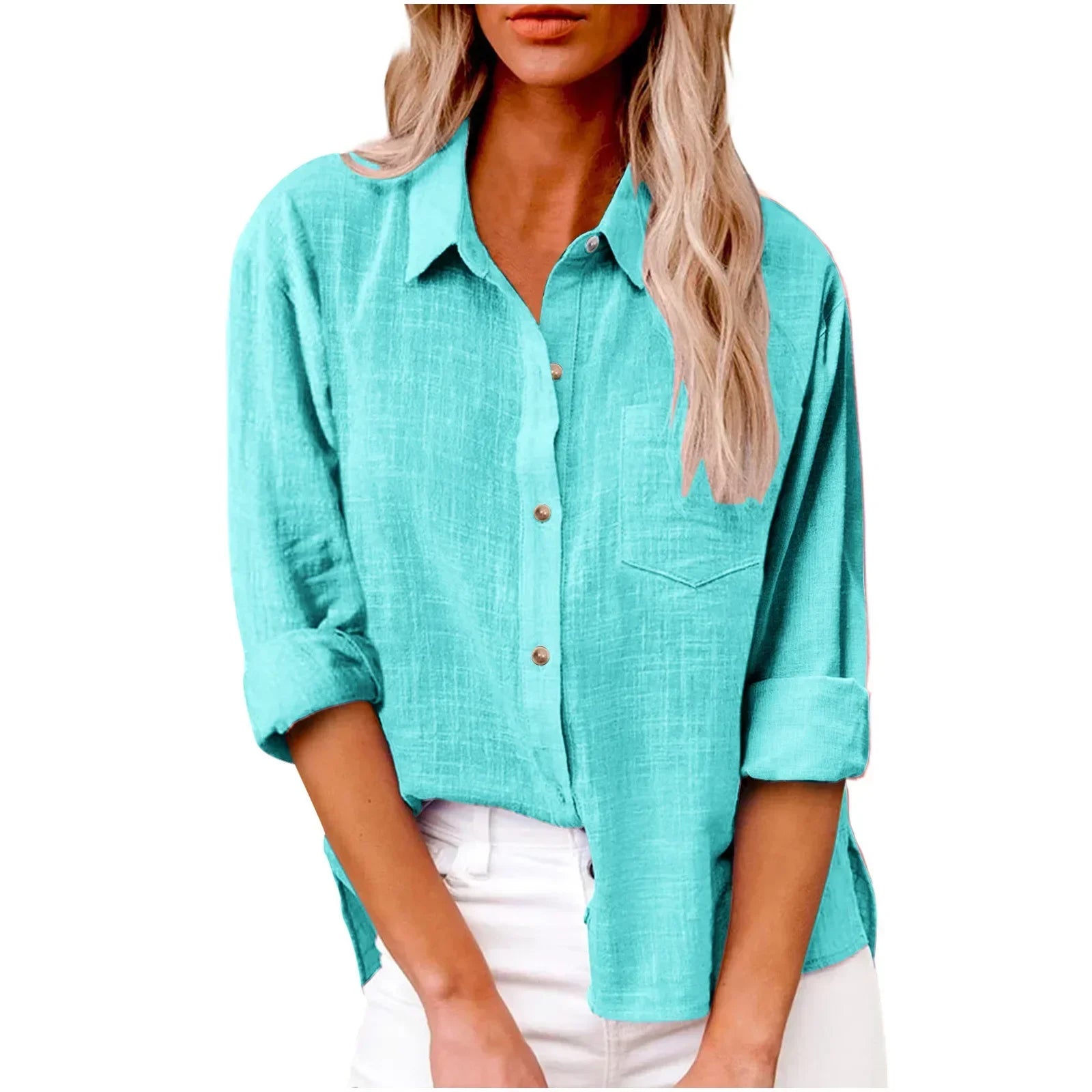 Cotton Linen Long Sleeve Women’s Shirt – Solid Elegant Casual T-Shirt 👚🌿
