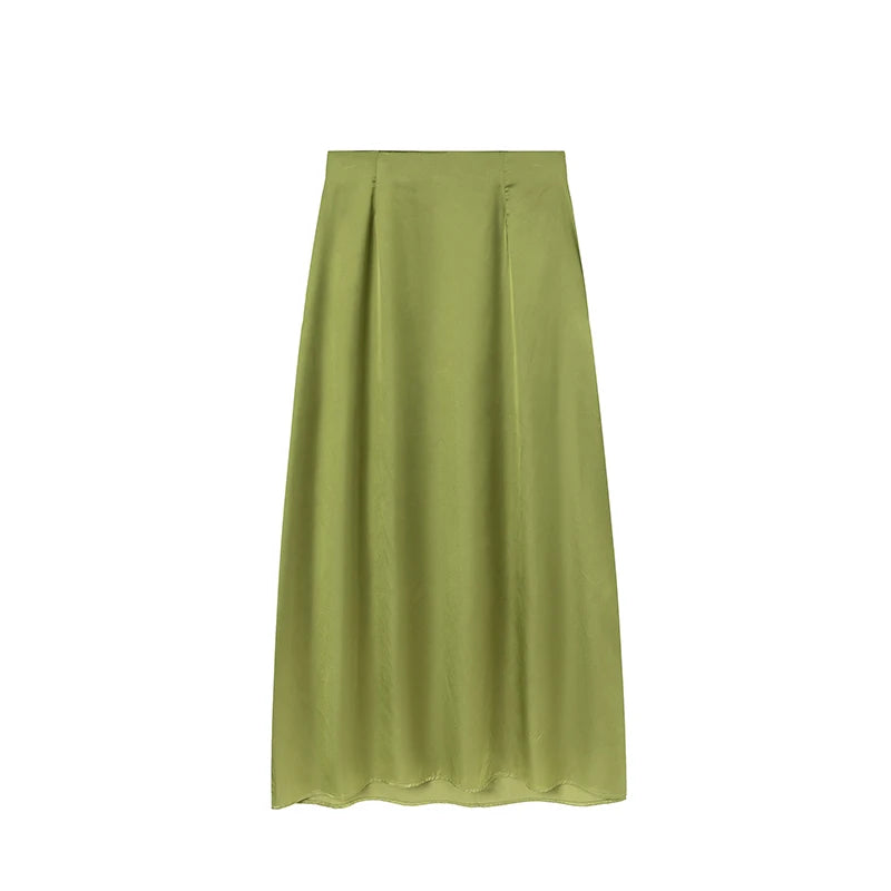 2024 Women’s Fashion Satin High Waist Midi Skirt – Stylish, Chic & Versatile Female Skirt