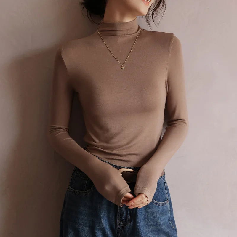 Women’s Solid Half-High Collar Sweater | Autumn Winter Long Sleeve Pullover | Casual Slim Bottoming Top