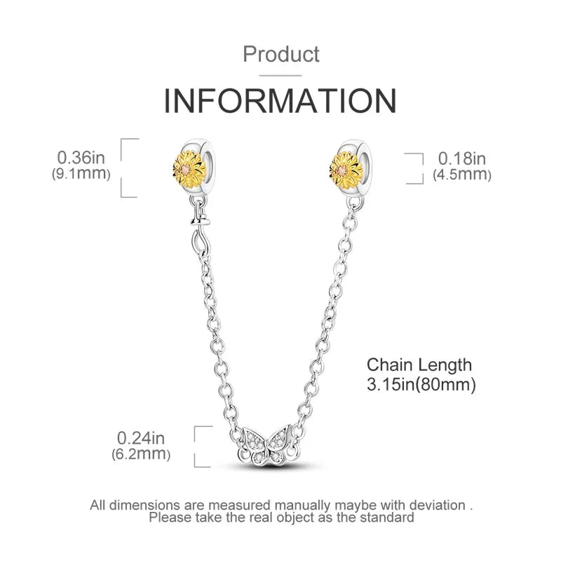 925 Sterling Silver Star Moon Safety Chain Charm | Pandora Fit Jewelry