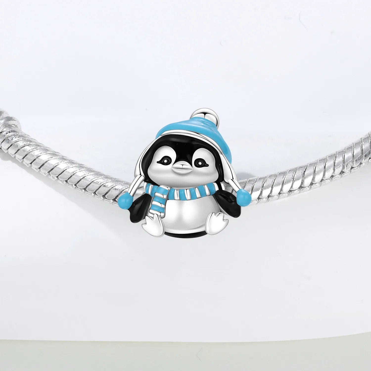 PANPOKI 925 Sterling Silver Blue Hat Penguin Beads | Animal Charms for Original Bracelet DIY Jewelry & Trendy Party Gifts
