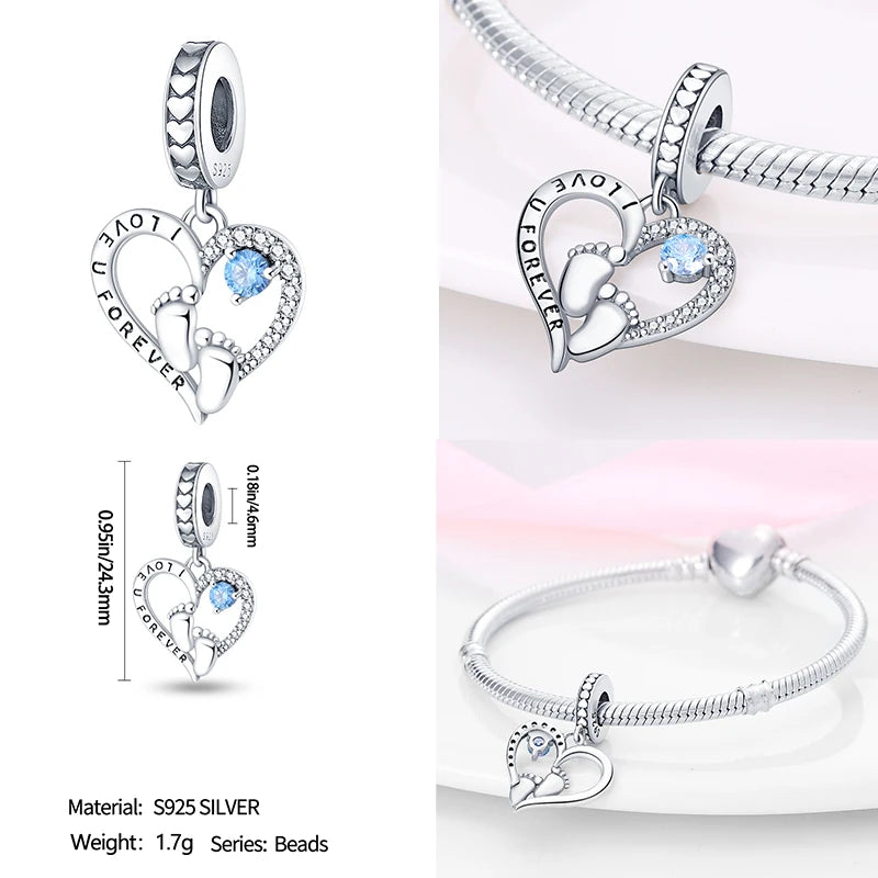 925 Sterling Silver Blue Series Charm | Dragonfly, Butterfly, Bird & Pansy Flower Pendant for 4MM Bracelet