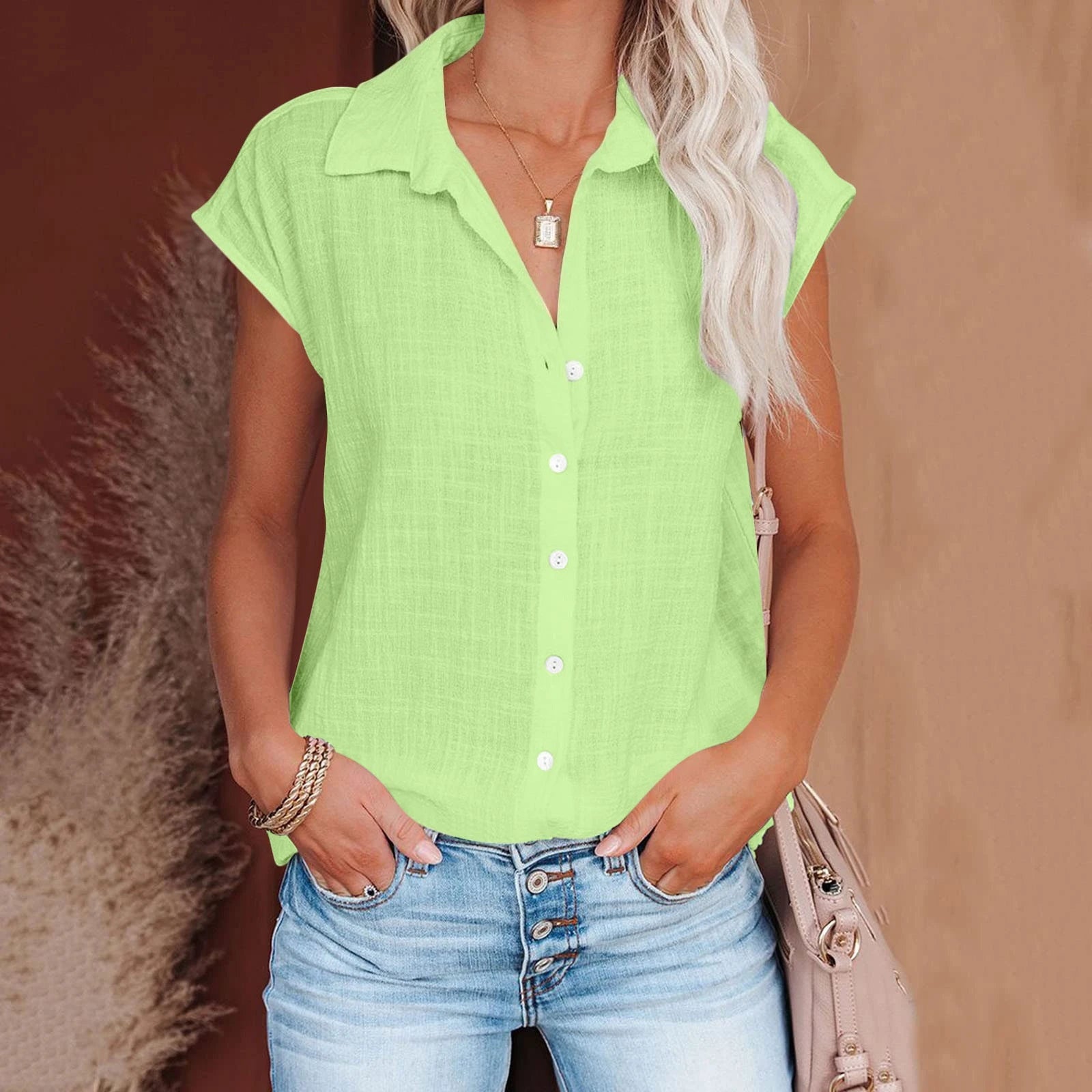 Summer Solid Cotton Linen Shirt for Women – Casual Short Sleeve Loose T-Shirt Ladies Thin Tee Top 🌿✨
