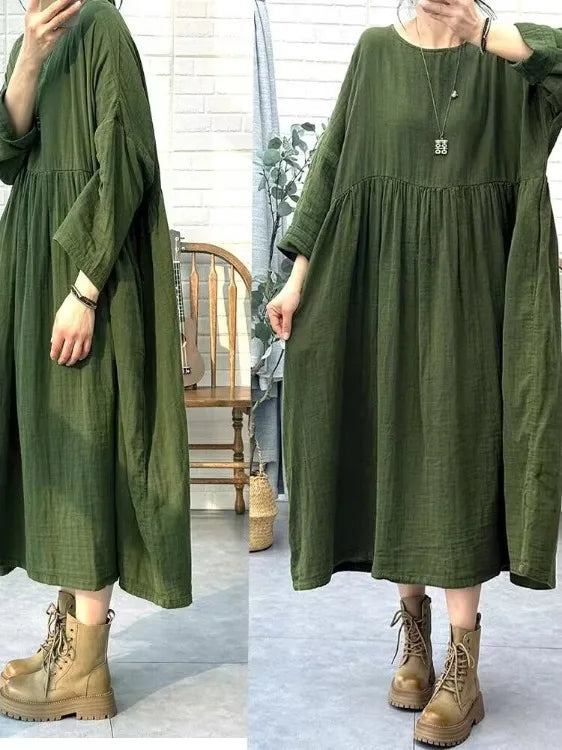 Retro Red Long Dress for Women | Loose High Waist Vintage Doll Style Skirt | Autumn Spring Casual Fashion Dress