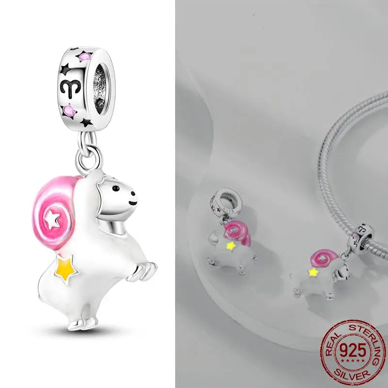 Original 925 Sterling Silver 12 Constellation Luminous Charm | Fits Pandora 3mm Bracelet DIY Jewelry Gift for Women