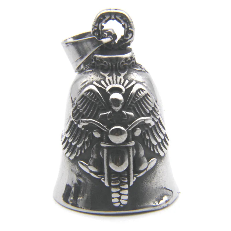 316L Stainless Steel Motorcycle Bell Pendant Eagle Rider Biker Necklace for Men